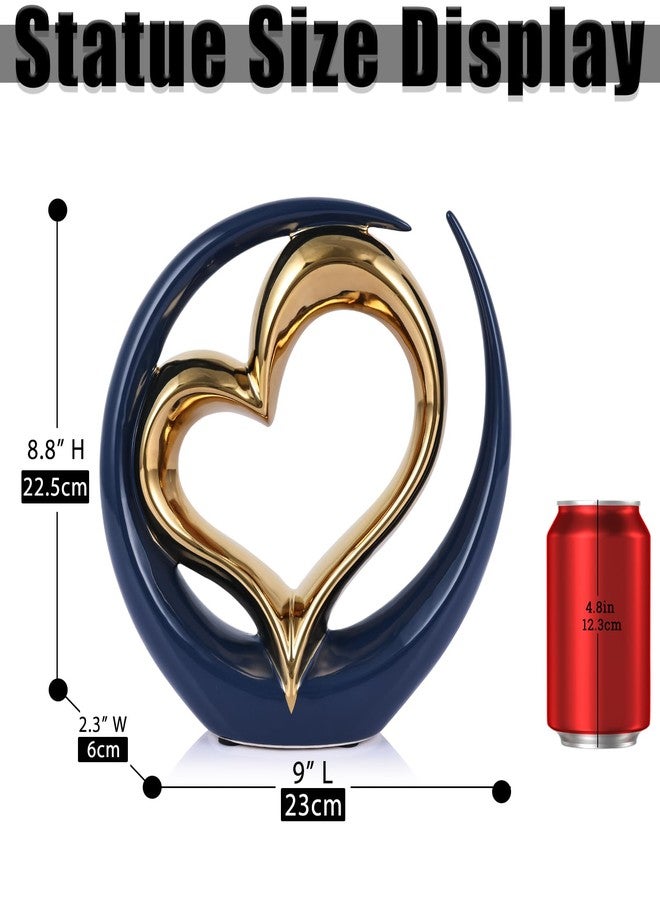 oliruim Ceramic Heart Decor Love Statue, Navy Blue Gold Double Hearts Sculptures for Home Table Centerpiece Decor, Valentine, Wedding, Decorative Items for Shelves, Coffee Table Decor (Hug Heart-Round) - Image 3